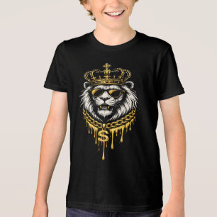 Straatstijl Felle Leeuw Met Kroon en Ketting Tri-Blend Shirt