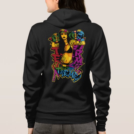 Straatstijl getatoeëerde skateboarder vrouw hoodie (Achterkant)