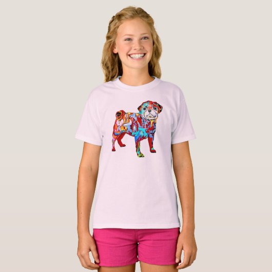 Straatstijl pug hond t-shirt (Voorkant volledig)