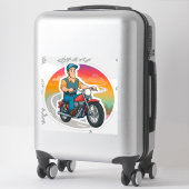 🏍️ Straattcartoonrijder Motorfiets Bewegingskunst Sticker (Koffer)