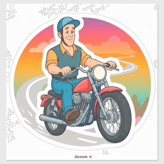 🏍️ Straattcartoonrijder Motorfiets Bewegingskunst Sticker (Vel)