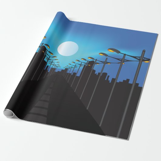 Straatverlichting en moon cadeaupapier (Uitgerold)
