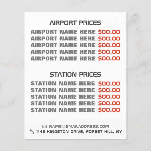 Straatverlichting, Taxibedrijf met Prijslijst Flyer (Achterkant)