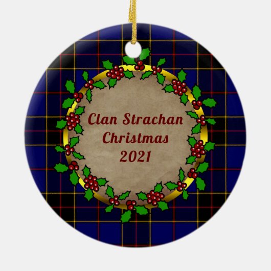 Strachan Badge & Tartan Gepersonaliseerde Kerstmis Keramisch Ornament (Achterkant)