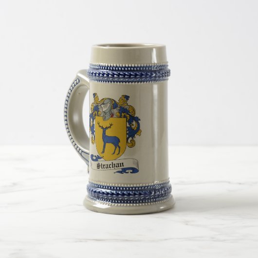 Strachan Coat of Arms Stein - Family Crest Bierpul (Voorkant links)