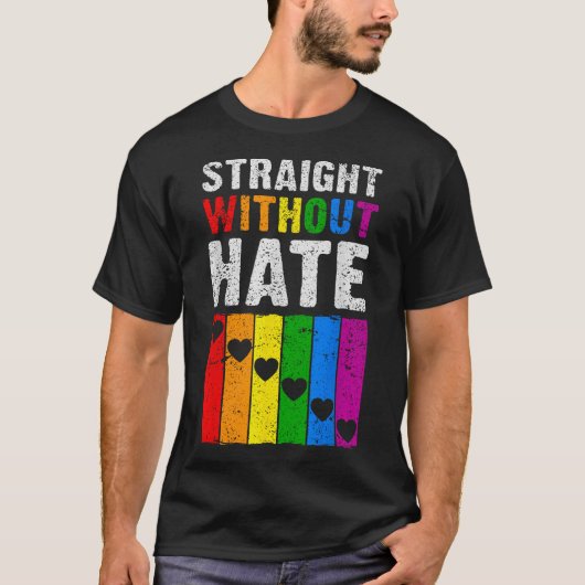 Straight Ally Pride Rainbow Hearts LHBT T-shirt (Voorkant)