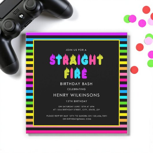 Straight fire neon teen boys birthday  kaart