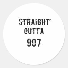 Straight Outta 907 Sticker- Black Text Ronde Sticker