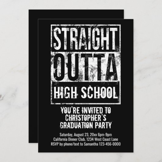 Straight Outta Custom Funny Graduation Party Kaart (Voorkant / Achterkant)