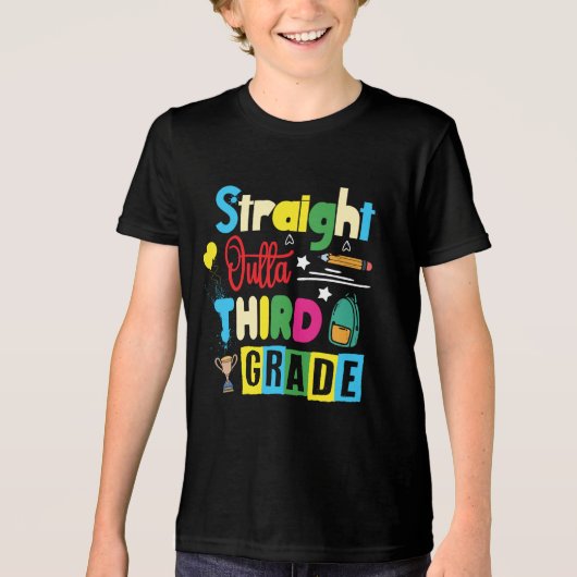 Straight Outta derde graad vierde klasser Tri-Blend Shirt (Voorkant)