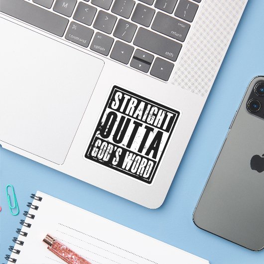 Straight Outta God's Word Sticker (Laptop met iPhone)