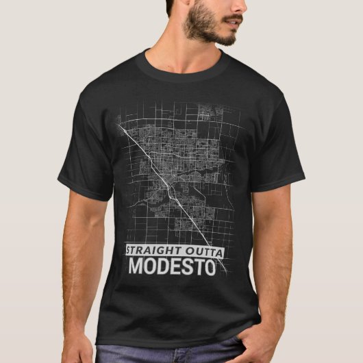 Straight Outta Modesto-stadskaart (GROTE AFDRUKKEN T-shirt (Voorkant)