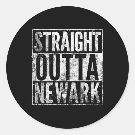 Straight Outta Newark New Jersey Distressed Effect Ronde Sticker (Voorkant)