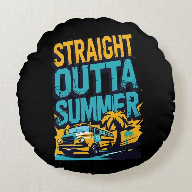 Straight Outta Summer - Retro Terug naar school Rond Kussen (Voorkant)