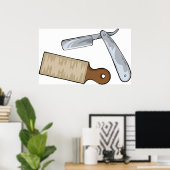  Straight Razor en Strop Barber Shop Poster (Thuiskantoor)