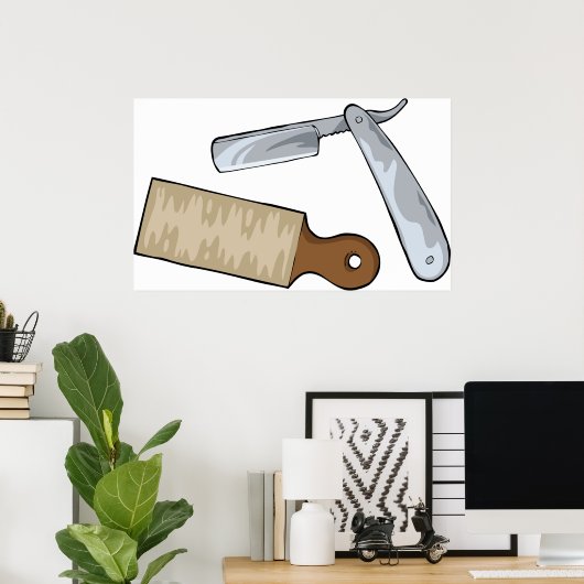  Straight Razor en Strop Barber Shop Poster (Thuiskantoor)