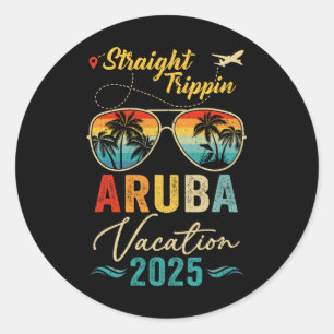 Straight Trippin Aruba 2025 Familie Zomervakantie Ronde Sticker