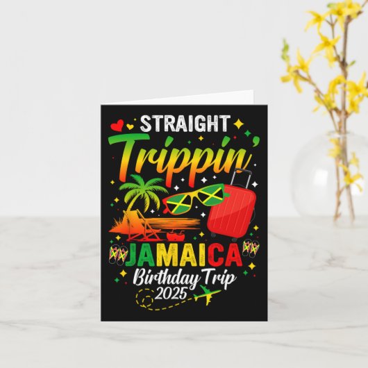 Straight Trippin' Jamaica Vakantie 2025 Verjaardag Kaart (Gele Bloem)