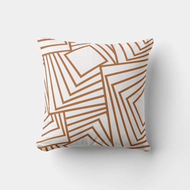 Strak geometrisch patroon wit met koperen accent kussen (Voorkant)
