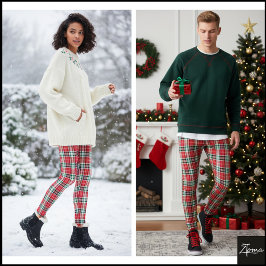 Strak geweven Kerstmis rood groen geruit Leggings