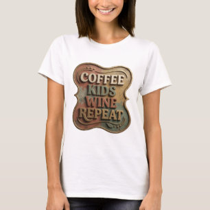 Strak goud COFFEE KIDS WINE REPEAT Print T-shirt