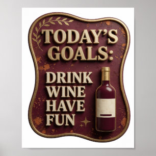 Strak goud DRINK WIJN HEB PLEZIER Artistiek motief Poster