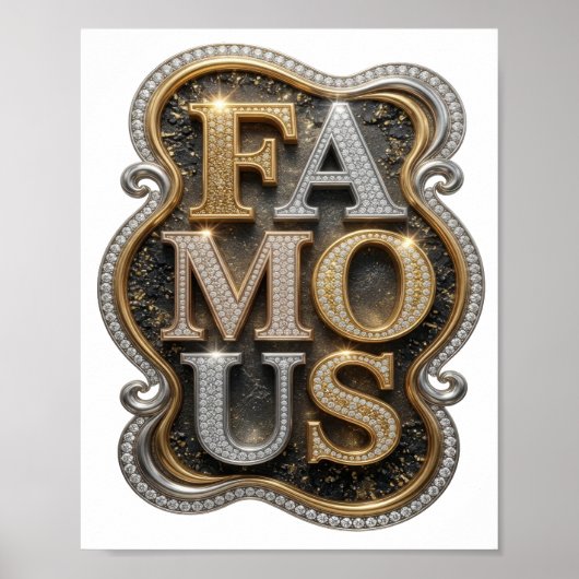 Strak goud FAMOUS 3D-tekstkunst Poster (Voorkant)