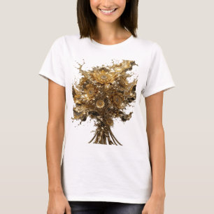Strak goud GOUDEN BLOEMEN Draagbare Kunst T-shirt
