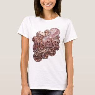 Strak goud IMAGINE 3D tekstkunst T-shirt