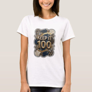Strak goud KEEP IT 100 Print T-shirt
