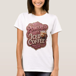 Strak goud POWERED BY ICED COFFEE Artistiek motief T-shirt