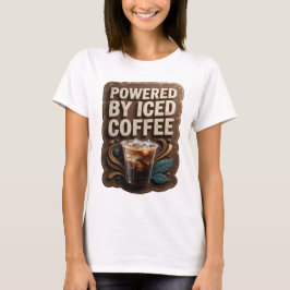 Strak goud POWERED BY ICED COFFEE Citaat Design T-shirt
