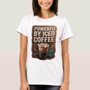 Strak goud POWERED BY ICED COFFEE Citaat Design T-shirt