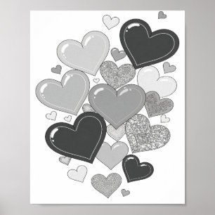 Strak grijs artistiek hart-motief poster