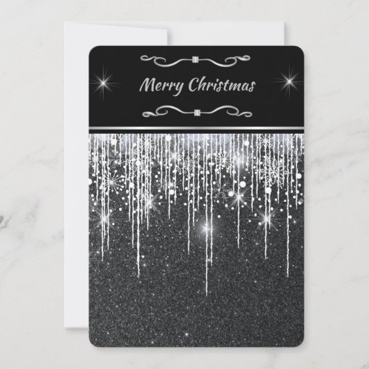 Strak Minimalistisch Zwart Zilver Glitter Kerstmis Feestdagenkaart (Voorkant)