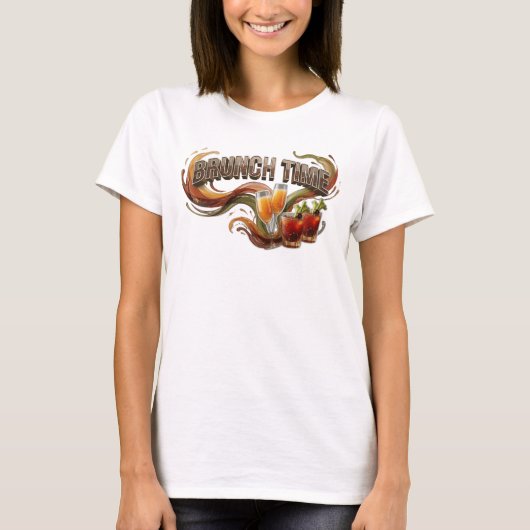 Strak oranje BRUNCH TIJD 3D tekstkunst T-shirt (Voorkant)