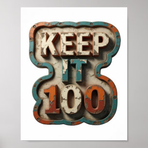 Strak oranje KEEP IT 100 slogan ontwerp Poster