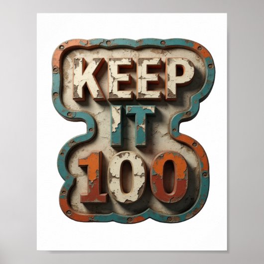 Strak oranje KEEP IT 100 slogan ontwerp Poster (Voorkant)