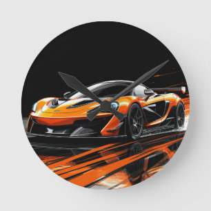 Strak oranje sportwagen racen ronde klok