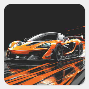 Strak oranje sportwagen racen vierkante sticker