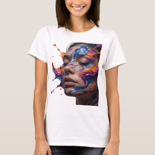 Strak Paarse KLEURRIJKE VERFSPAT OP GEZICHT T-shir T-shirt