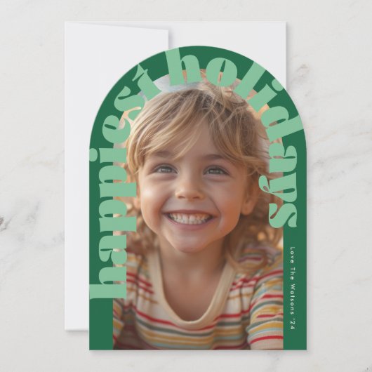 Strak Retro Groen Foto Modern Boog Kerstkaart Kaart (Voorkant)