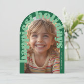 Strak Retro Groen Foto Modern Boog Kerstkaart Kaart (Staand voorkant)
