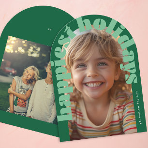 Strak Retro Groen Foto Modern Boog Kerstkaart Kaart