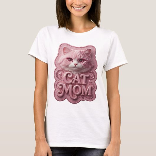 Strak roze CAT MOM T-shirt ontwerp (Voorkant)