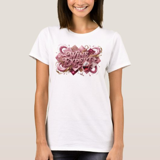 Strak Roze WIJN EXPERT Tekst Design T-shirt (Voorkant)