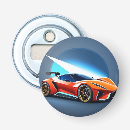 Strak sportauto met modern design button flesopener (Voorkant)