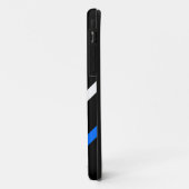 Strak sportief wit blauw racing strepen op zwart Case-Mate iPhone case (Achterkant/links)