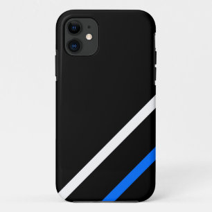 Strak sportief wit blauw racing strepen op zwart Case-Mate iPhone case