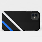Strak sportief wit blauw racing strepen op zwart Case-Mate iPhone case (Achterkant (horizontaal))